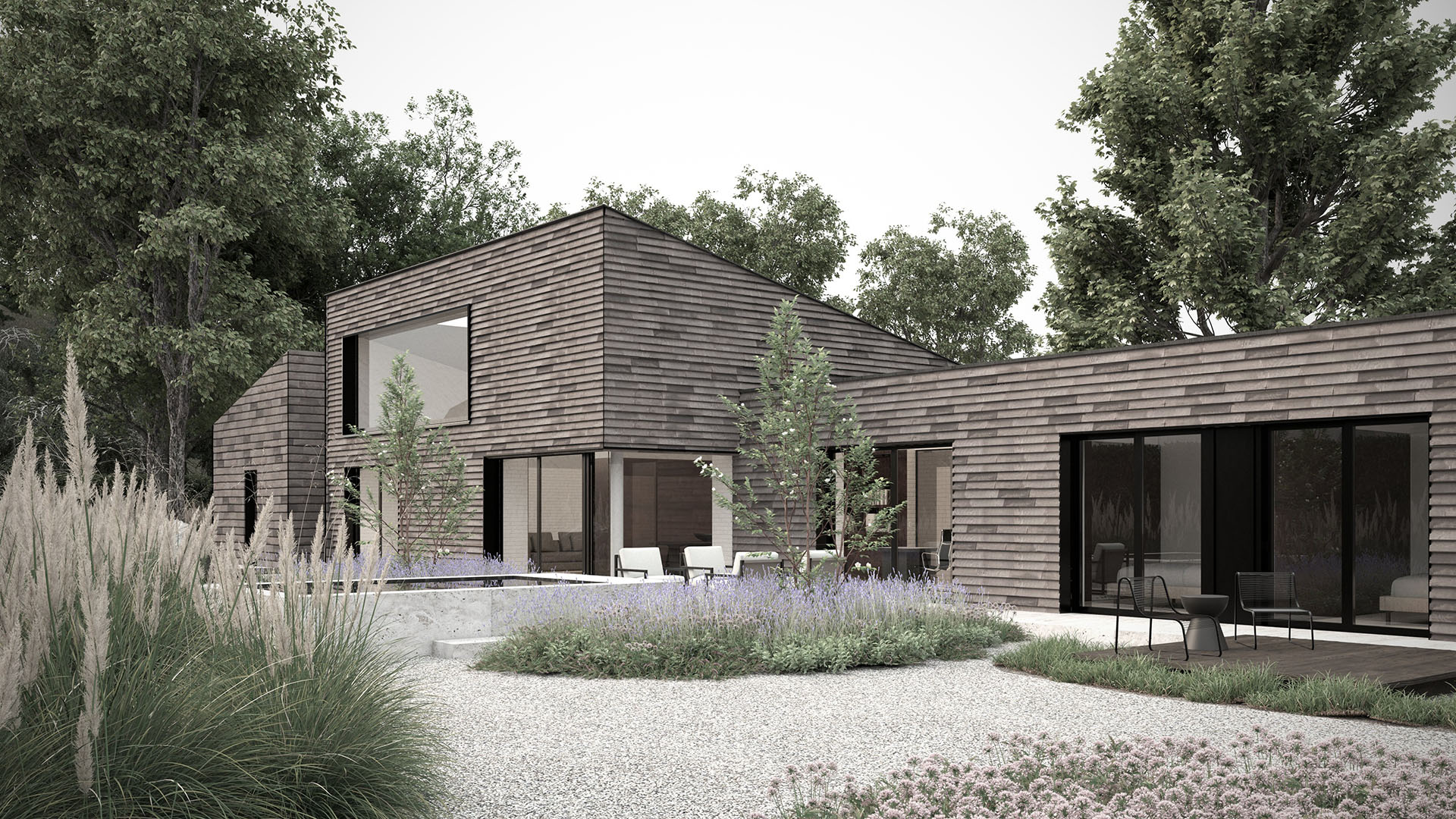 O Residence Zicht op tuin en zijgevel met Petersen Cover afwerking - COAST