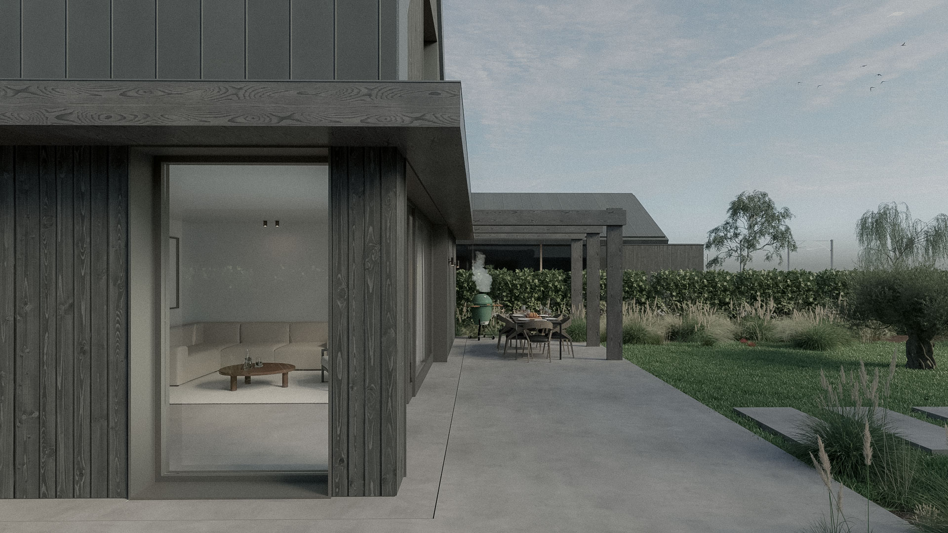 Zicht op BBQ met terras en pergola - COAST